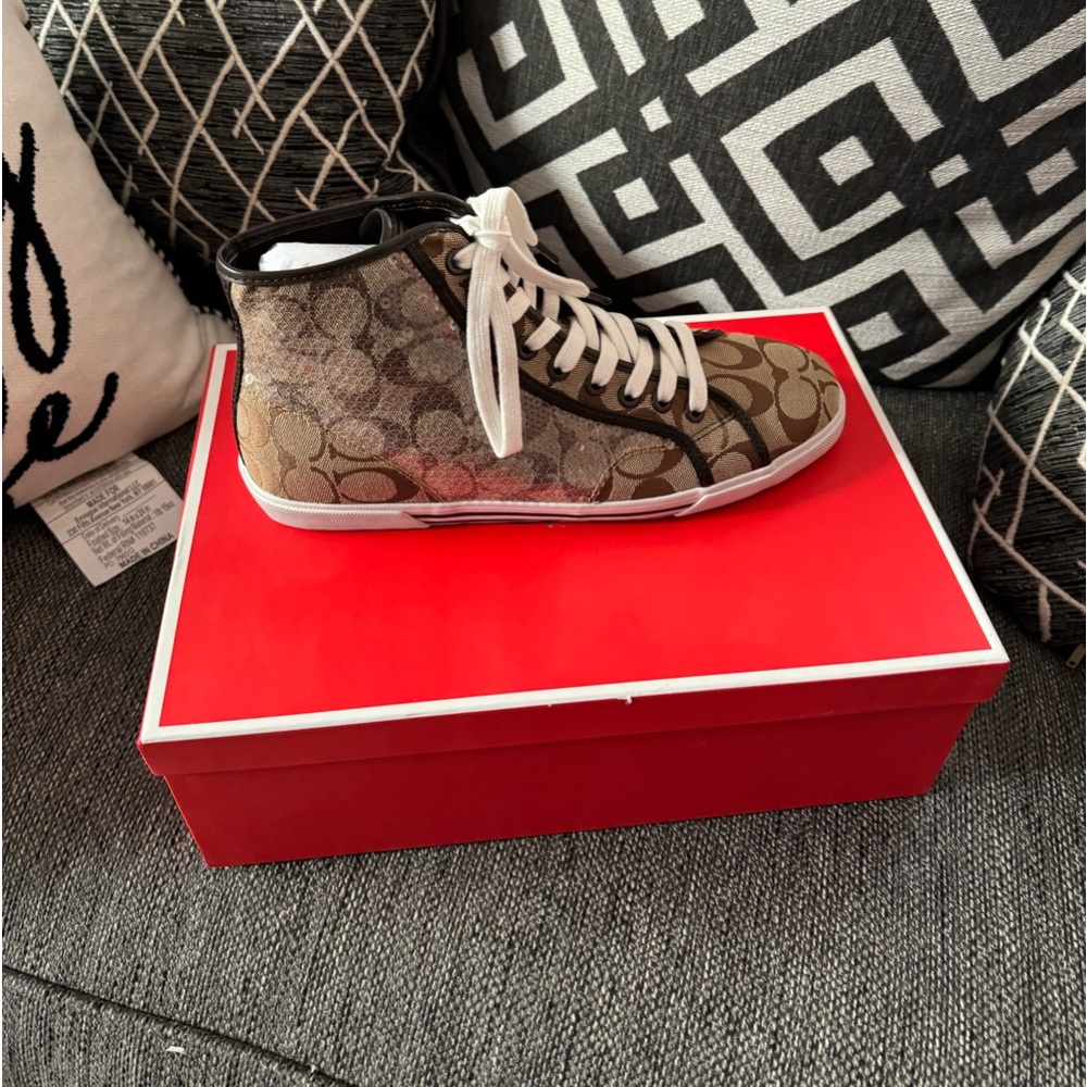 Brand new in box Coach sequin high top sneakers.